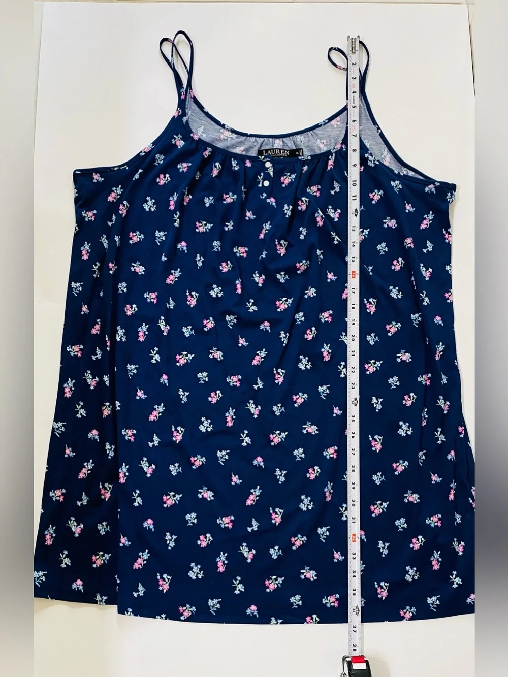 Ralph Lauren Women’s Double Strap Button Neck Nightgown Navy